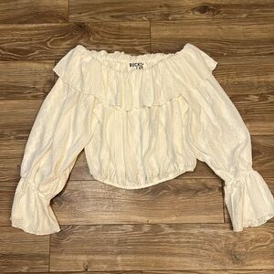 NWT Bucketlist Off the Shoulder Ruffle Crop Top Boho Cream Small